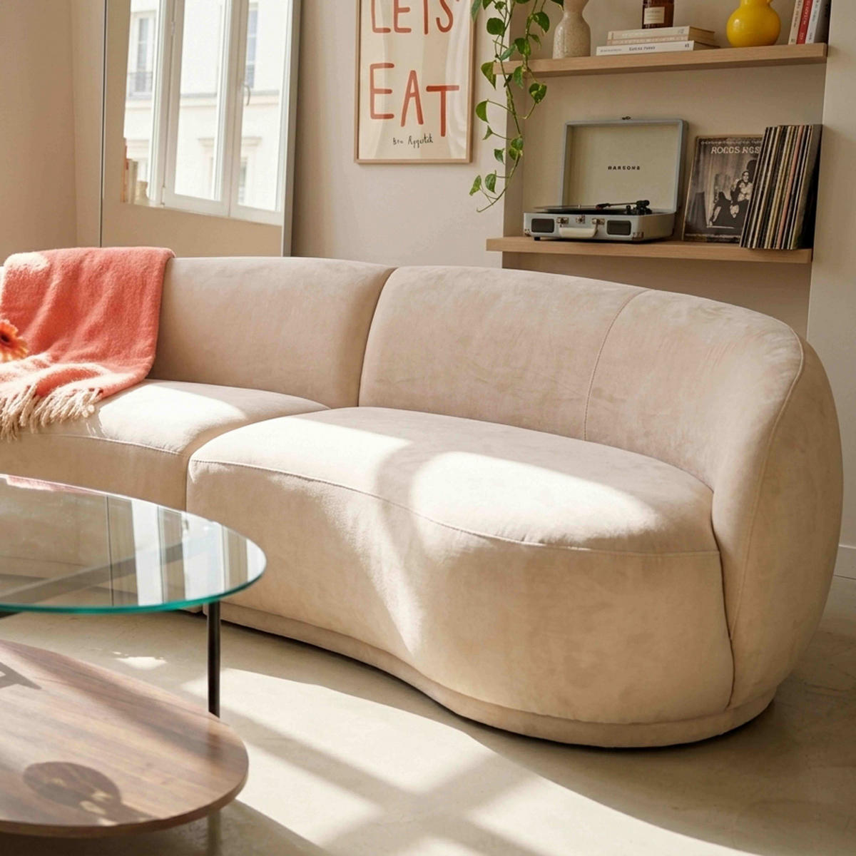 SOFA 3-Sitzer, Beige - Beige, Holz/Textil (266/73/120cm) - Oviala