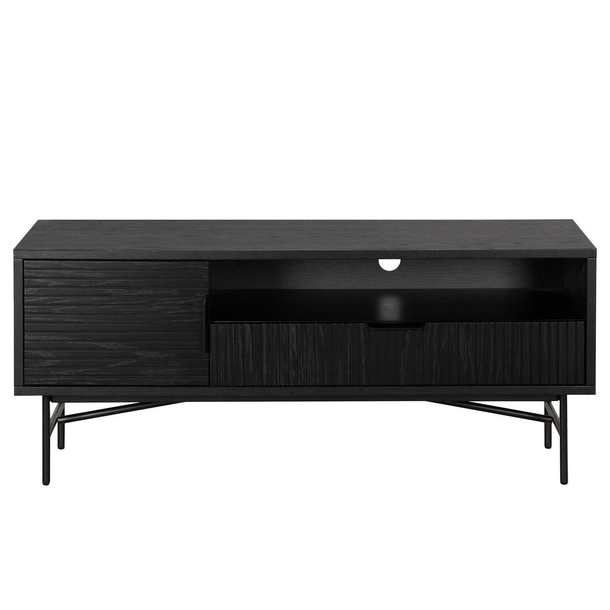 TV-LOWBOARD - Echtholzfurnier - 120 cm - Eichefarben/Schwarz, Holzwerkstoff/Metall (120/50/40cm) - home24