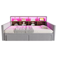 POLSTERBETT 90/190 mit LED, USB und ausziehbarer Liegefläche in Hellgrau - Hellgrau, Holzwerkstoff/Textil (90/190cm) - EVRYAE