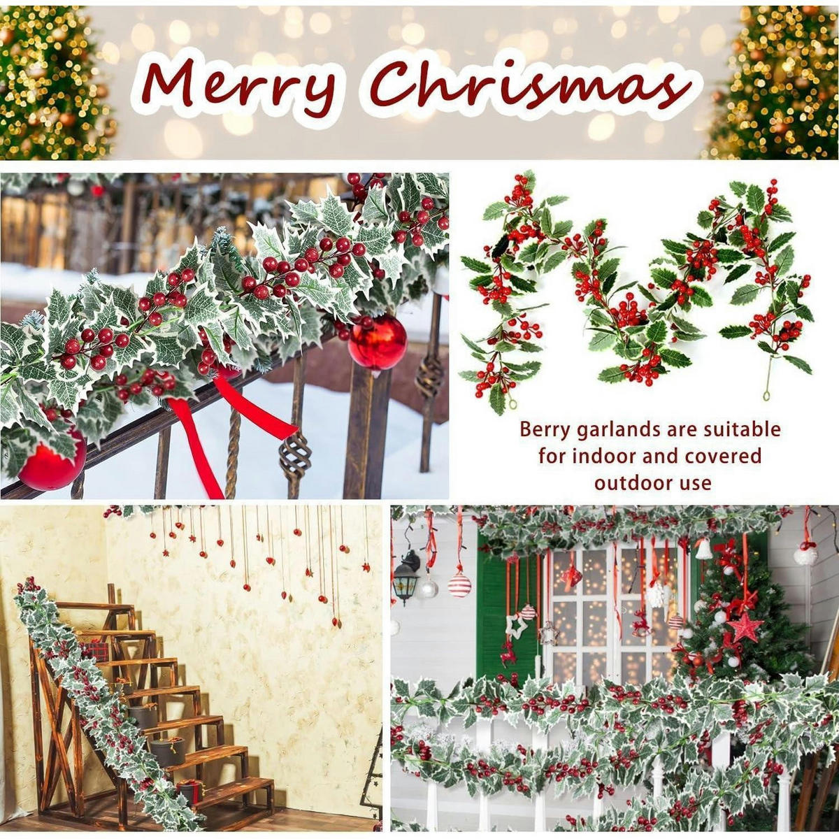 WEIHNACHTS-GIRLANDE 2-teiliges Set 2 Meter mit roten Beeren und Stechpalmenblättern - Multicolor, Kunststoff (200cm)