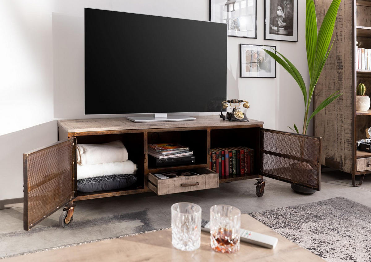 TV-BOARD Mango 150x40x60 braun lackiert HEAVY INDUSTRY #219 - Braun, Holz (150/60/40cm) - Massivmoebel24