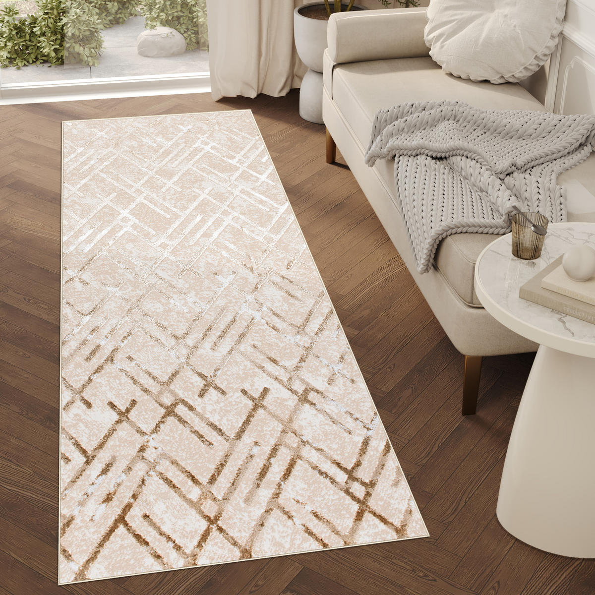 LÄUFER Crystal Beige Marmor Optik 100/600 cm - Beige, Textil (100/600cm) - Tapiso