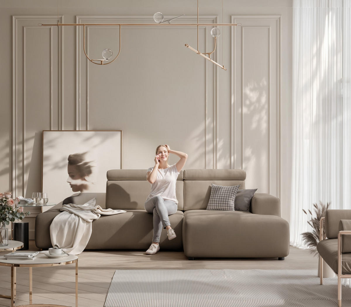 ECKSOFA RICO Rechts, Stoff Dunkelbeige - Beige, Textil (260/186cm) - Idohome