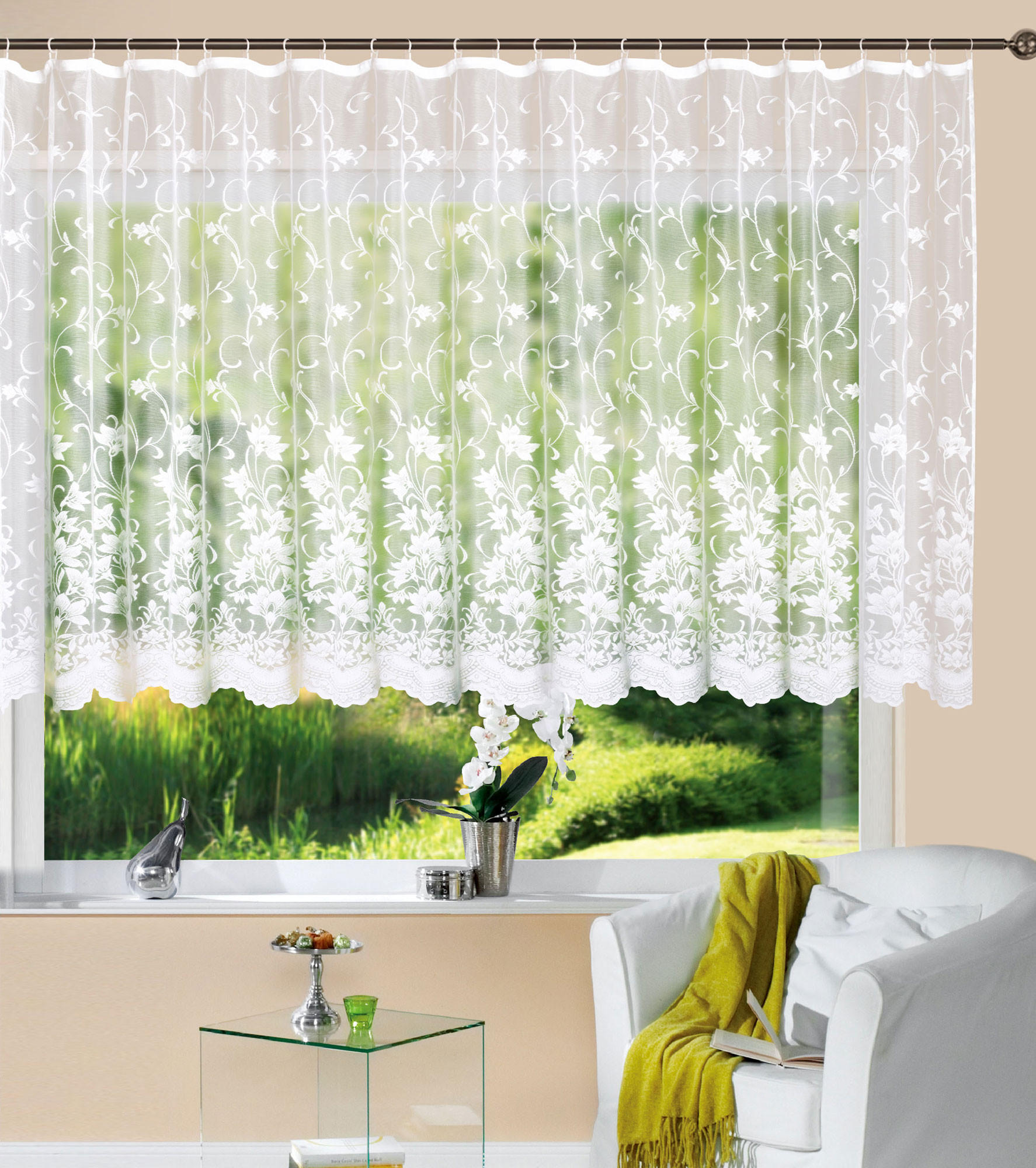 VORHANG BLUMENMUSTER HxB 145x450 cm Weiß - Weiß, Textil (450/145cm) - Gardinenbox