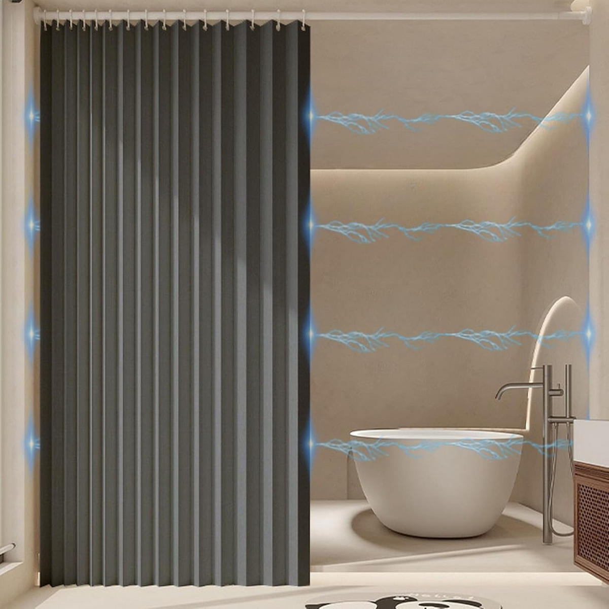 DUSCHVORHANG – Breite 150 x Höhe 200 cm – Grau – Inklusive Metallhaken - Grau, Textil (150/200cm)