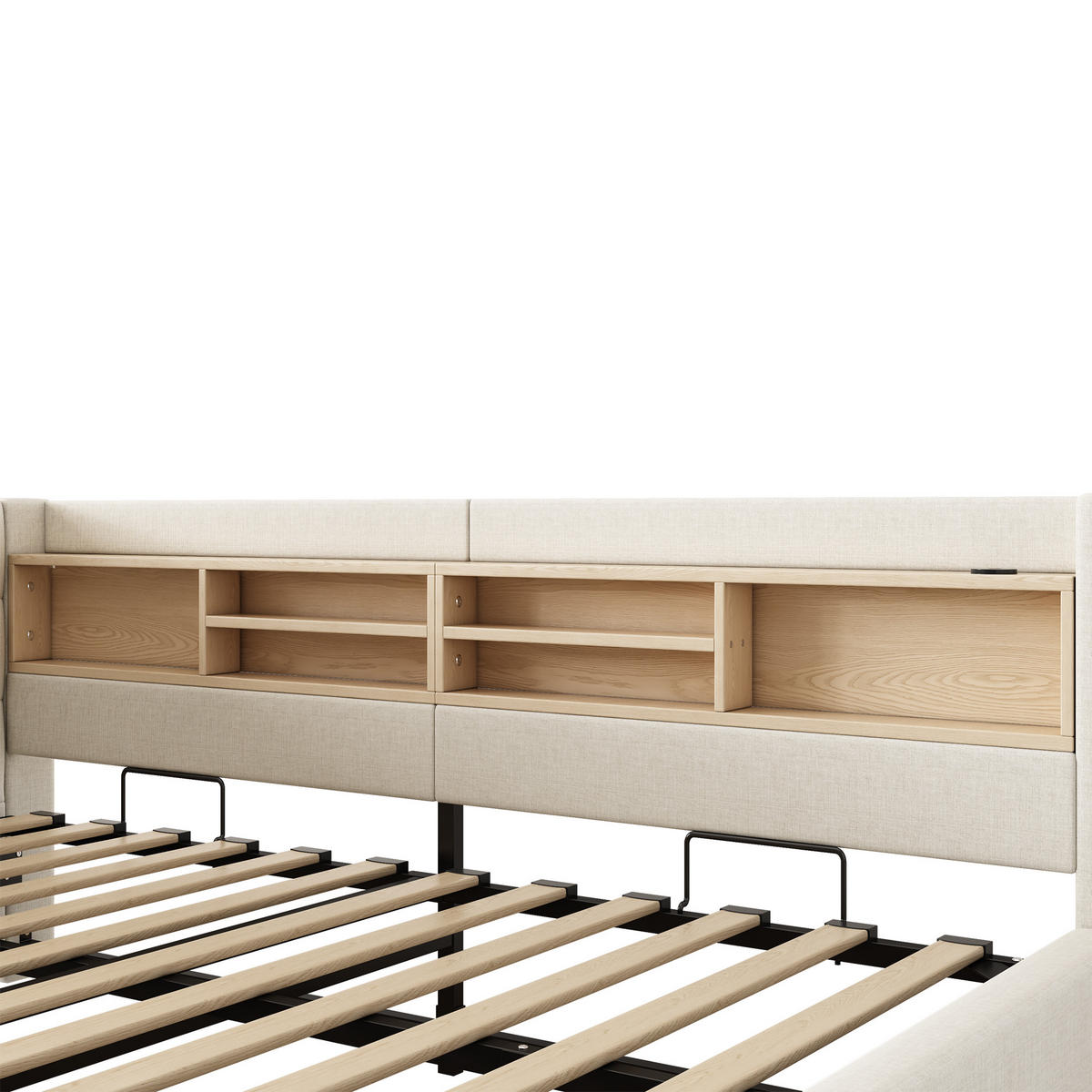 TAGESBETT 90x200cm Schlafsofa Hydraulik LED USB Beige - Beige, Naturmaterialien (90/200cm) - FLIEKS