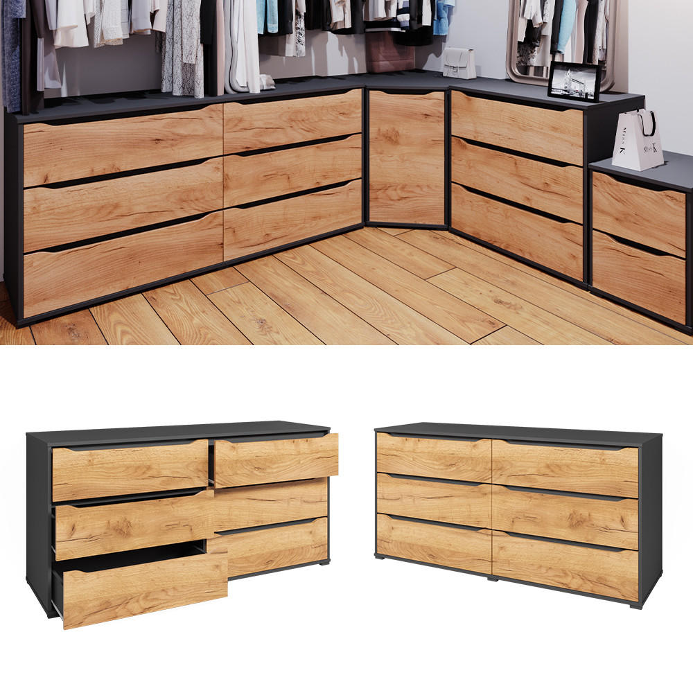 KOMMODE Ruben Goldkraft Eiche/Anthrazit 48 x 77.6 cm mit Schubladen - Anthrazit/Eiche Wotan, Holzwerkstoff (48/77.6/160cm) - Vicco