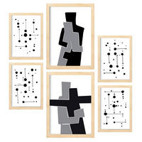 POSTER Set Mit 6 Balck & Weiß In Liebhaber Abstrakt A3 & A4 Rahmen Aus Hellem Holz - Beige, Papier (29/3cm) - Nacnic