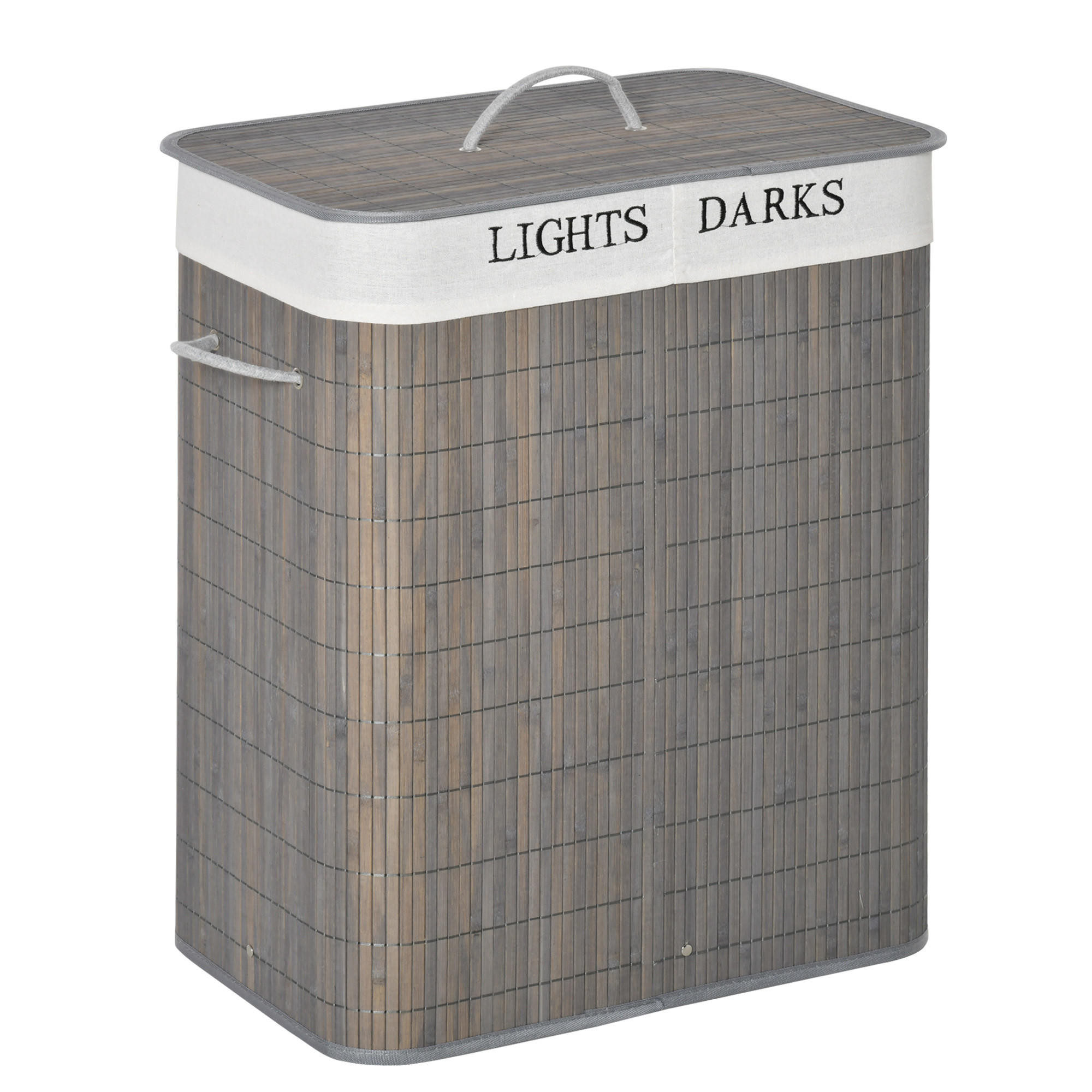 WÄSCHEKORB schmal mit Deckel 100L, Badezimmer, Bambus, Grau - Grau, Naturmaterialien (52/63/32cm) - HOMCOM