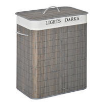 WÄSCHEKORB schmal mit Deckel 100L, Badezimmer, Bambus, Grau - Grau, Naturmaterialien (52/63/32cm) - HOMCOM