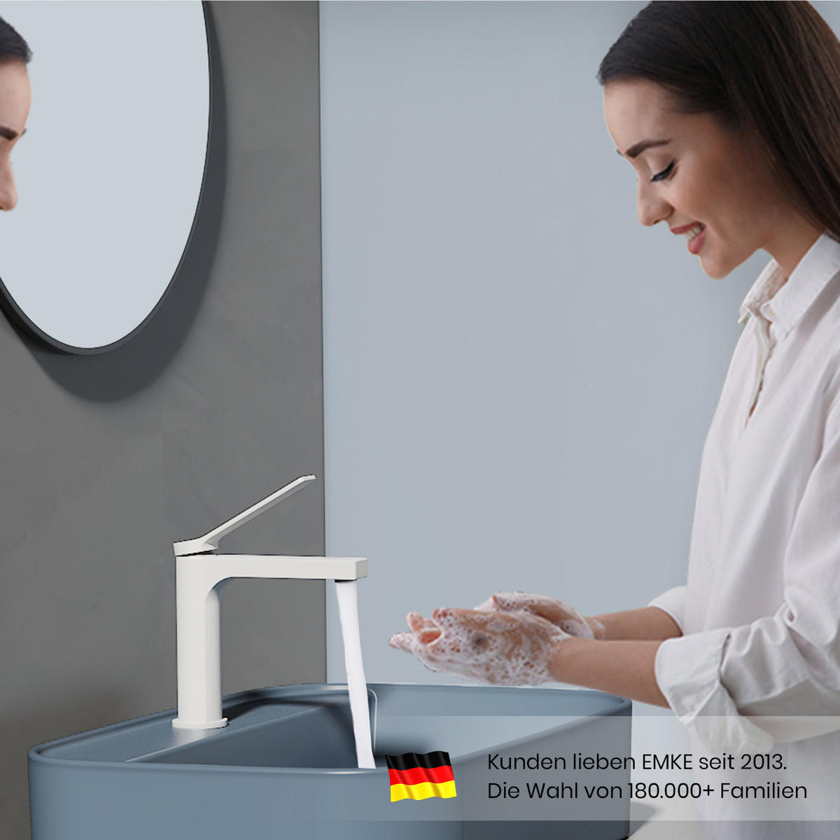 WASCHTISCHARMATUR mit Spulen-Zertifiziertem Filterelement Weiß Matt - Weiß, Metall (17.3/4.6/19.5cm) - EMKE