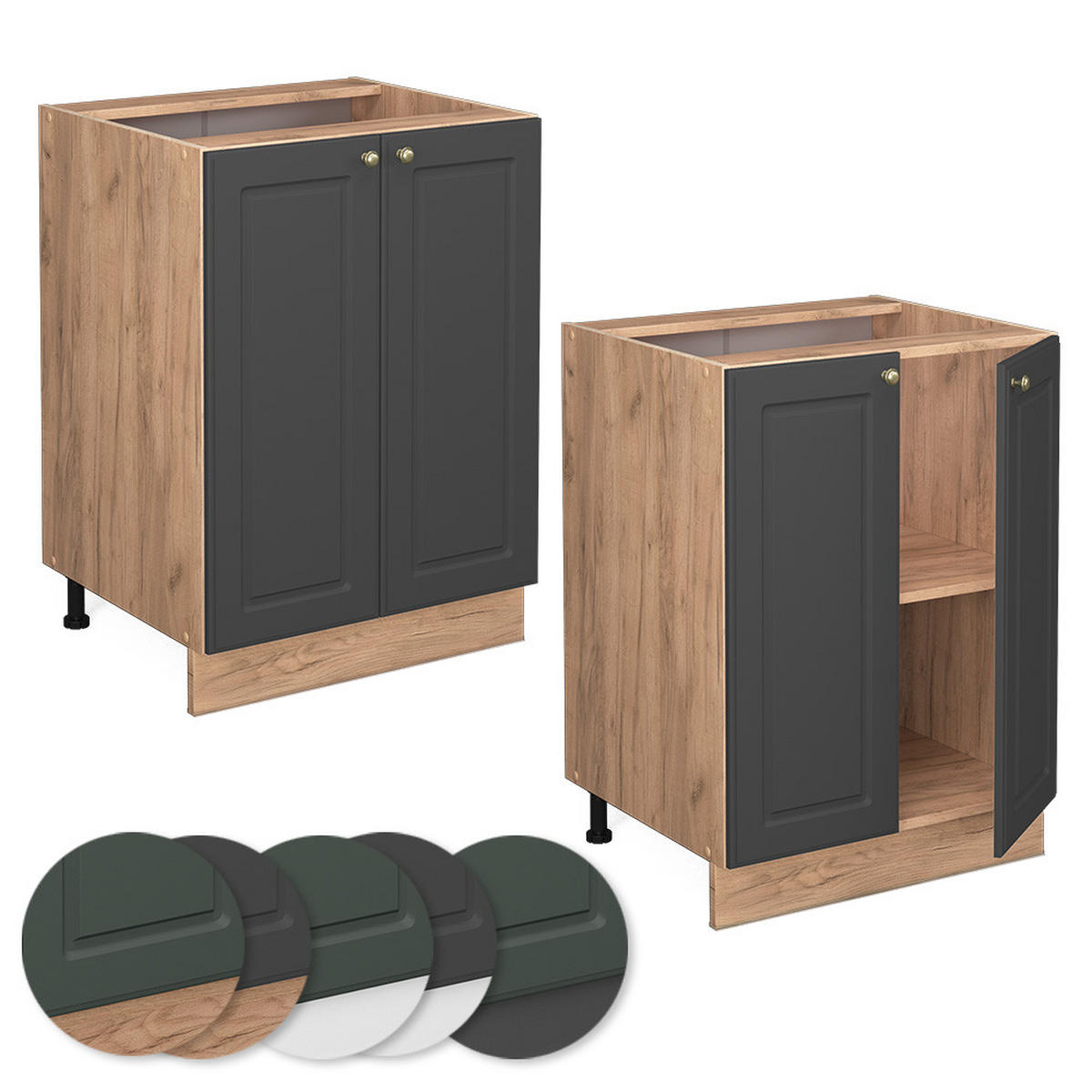 KÜCHENUNTERSCHRANK Fame-Line Anthrazit-Gold 60 cm, AP Anthrazit - Anthrazit/Eiche Wotan, Holzwerkstoff (60/82/60cm) - Vicco