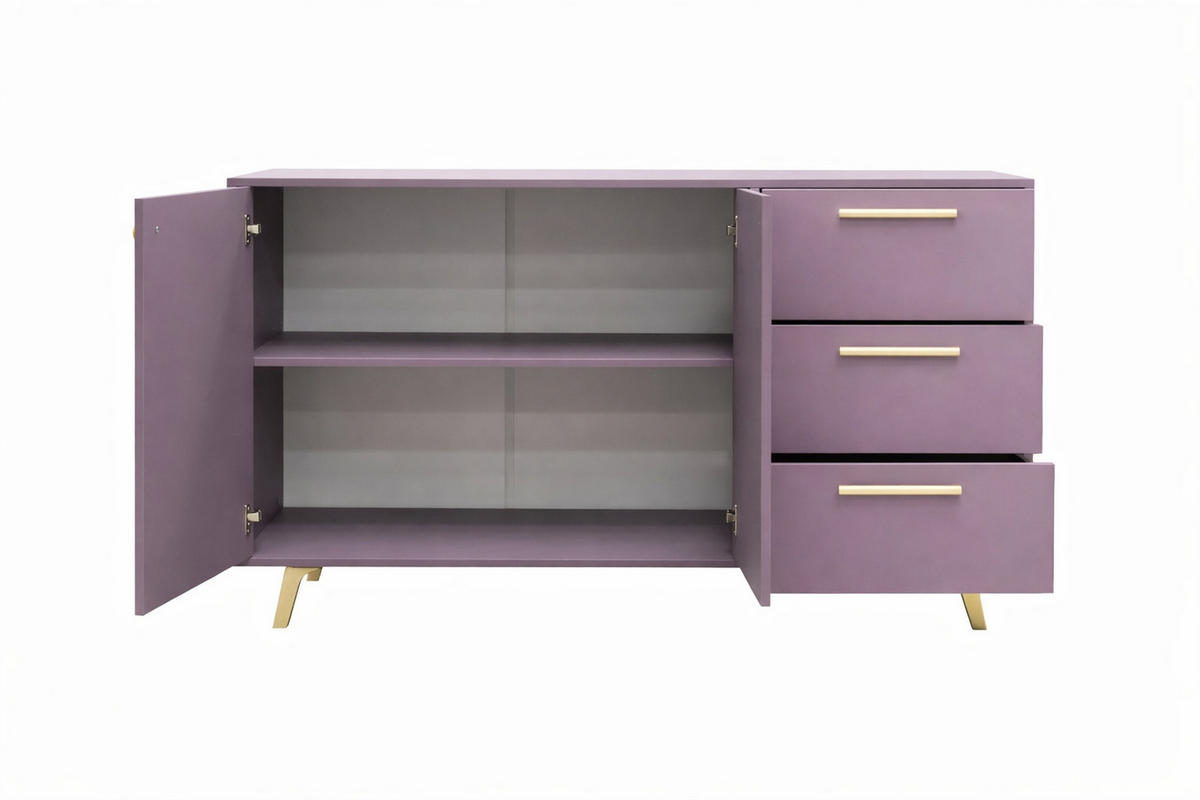 KOMMODE Nancy mit 3 Schubladen und 2 Türen, Sideboard in Farbe: Rosa, Schrank in Größe: 140 x 86 x 41 cm - Rosa, Holzwerkstoff (140/86/41cm) - Agmat-Furniture