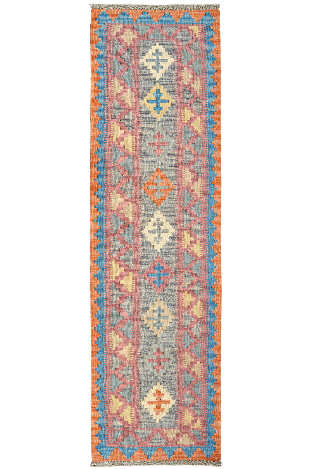 KELIM-LÄUFER handgewebt Gashgai Grau 220/63 cm Schurwolle - Grau, Textil (63/220cm) - Looma