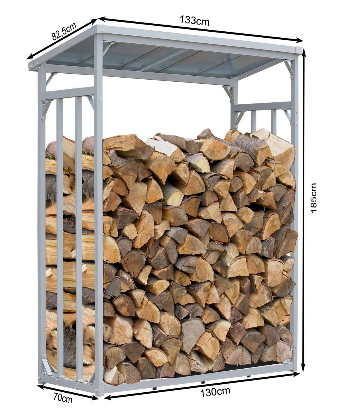 KAMINHOLZREGAL Außen 2 Stück 130x70x185 cm Aluminium Grau mit Wetterschutz 3,2 m³ / 5 SRM - Schwarz/Grau, Metall (130/185/70cm) - QUICK STAR