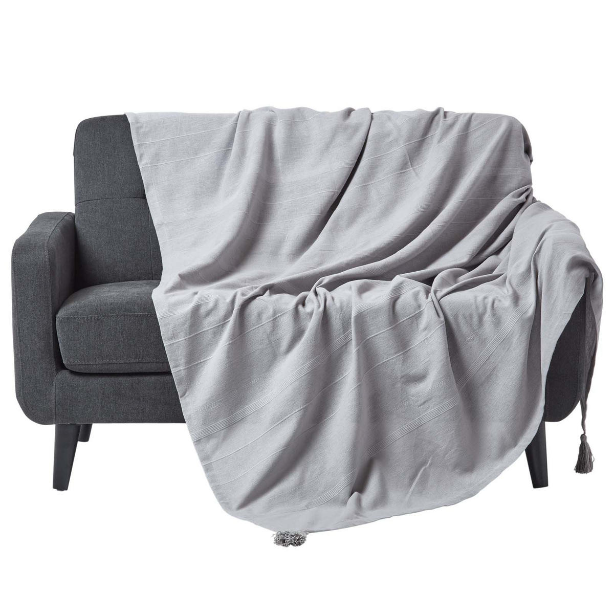 WOHNDECKE Rajput 150/200 cm, 100% Baumwolle - Hellgrau, Textil (150/200cm) - Homescapes