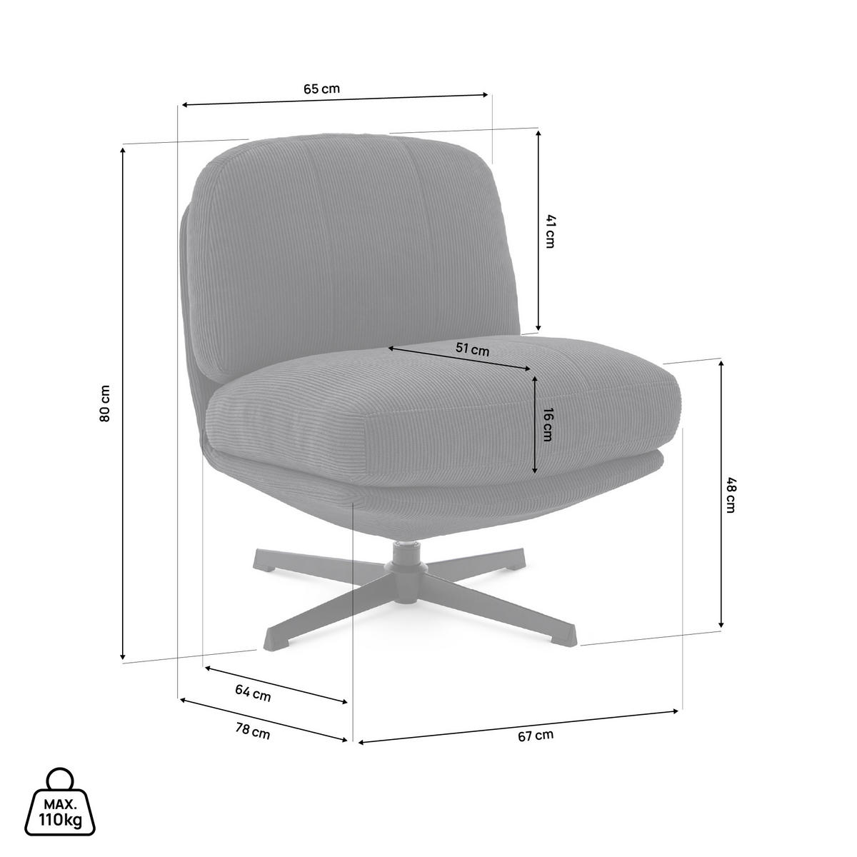 DREHSESSEL Lena aus moderner Cord anthrazitfarbenem - Schwarz/Grau, Textil/Metall (67/80/78cm) - Sicaan