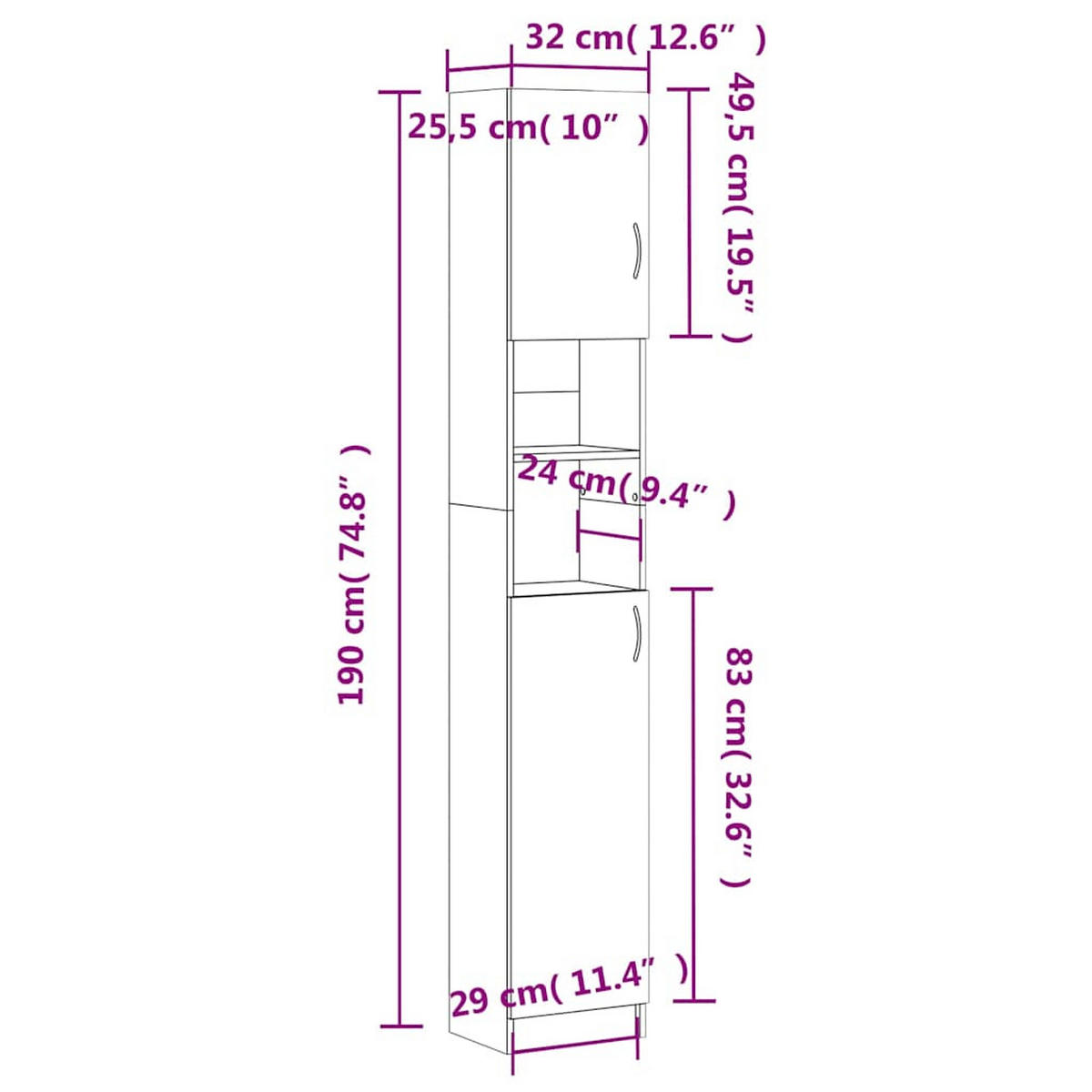 BADEZIMMERSCHRANK Weiss 32/25,5/190 Cm Holzwerkstoff - Weiß, Holzwerkstoff (25.5/190/32cm) - vidaXL
