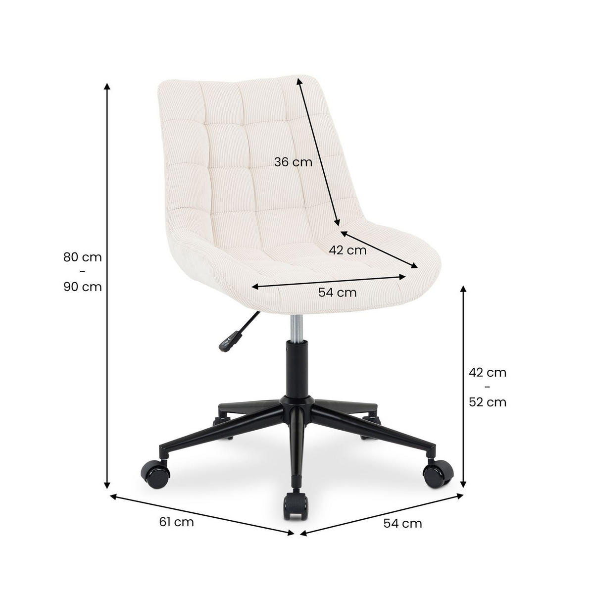 DREHSTUHL VASILO cremeweiß - Creme, Textil (54/80/61cm) - IDIMEX