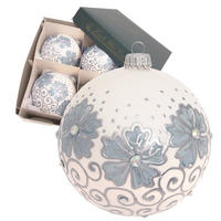 CHRISTBAUMKUGELN Blumen und Wirbel Weiß 10cm (Glas / 4 Stk.) - Weiß, Glas (10/10/10cm) - Krebs Glas Lauscha