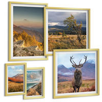 BILDER SET 5er Set - 50x50 cm & 20x30 cm & 40x60 cm Goldrahmen - Berglandschaften, Hirschgras - Goldfarben, Kunststoff (40/60cm) - TULUP