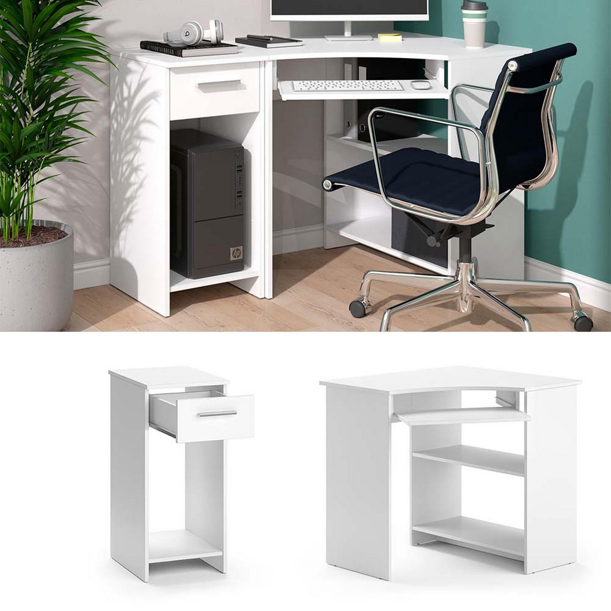 ECKSCHREIBTISCH Odin Weiß 83 x 76 cm Set mit PC-Schrank - Weiß, Holzwerkstoff (76/83/77cm) - Vicco