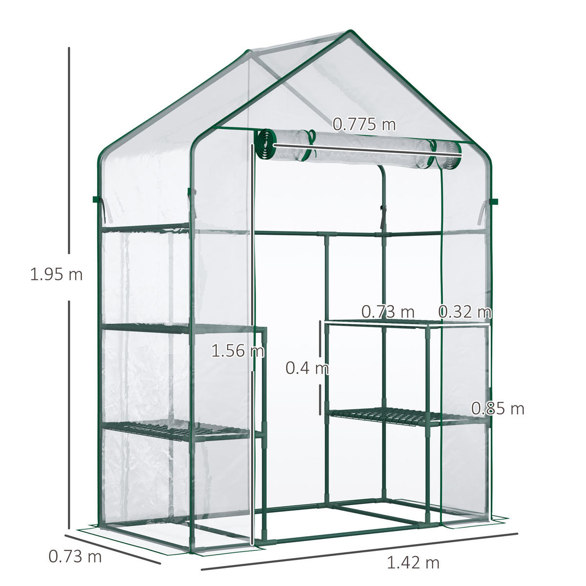 GEWÄCHSHAUS 142x73x195 cm Regal - Transparent, Metall (142/195/73cm) - Fortuna Lai