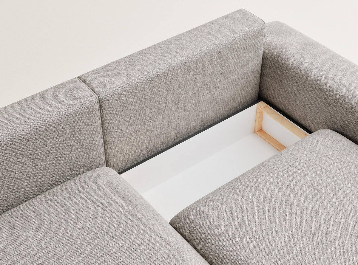 ECKSOFA MIT SCHLAFFUNKTION Solo Seidengrau Webstoff - Beige/Schwarz, Holz/Holzwerkstoff (255/168cm) - Maison de Reve