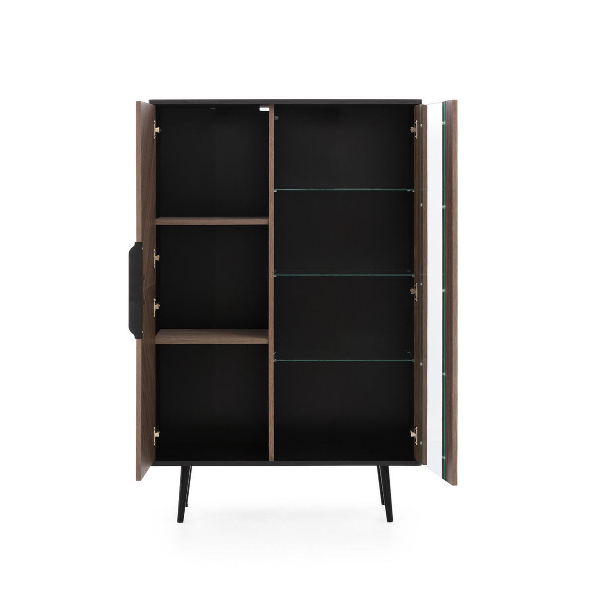 STANDVITRINE Pinelli 2-türig mit Metallfüße - Schwarz/Braun, Glas/Holzwerkstoff (90/140/41cm) - Ravio
