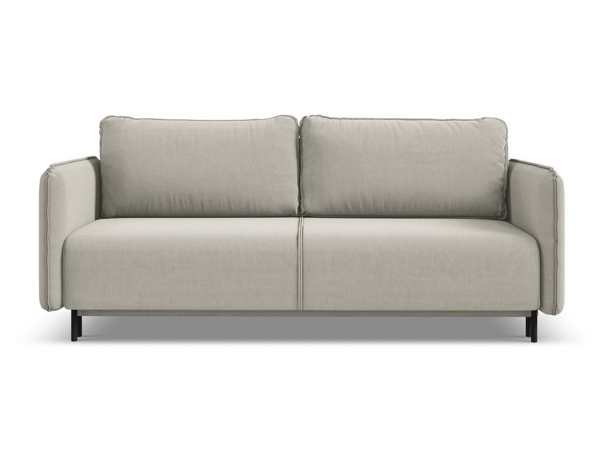 3-SITZER SOFA mit Schlaffunktion Samt Stoff Creme - Perlmutt/Creme, Holz/Textil (226/90/92cm) - Makamii
