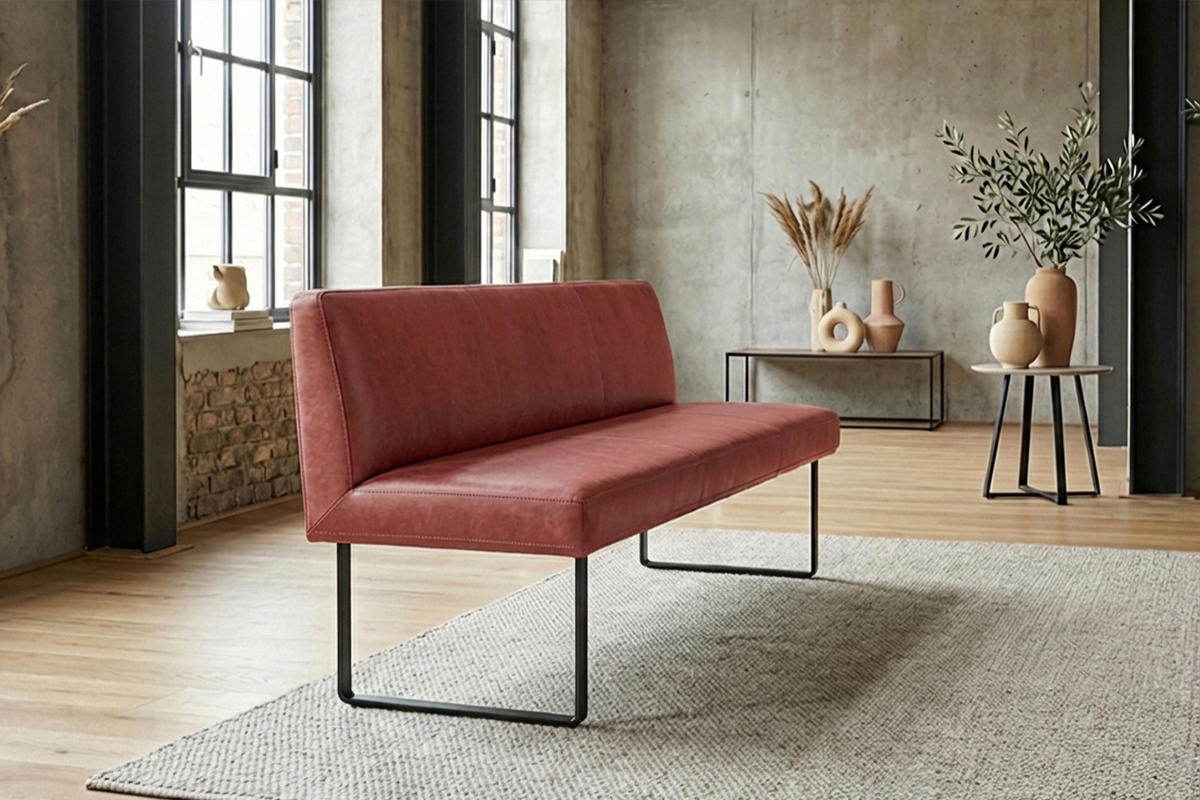 ESSZIMMERBANK ELEEN Rot Leder - Rot, Leder (243/85/69cm) - KAWOLA
