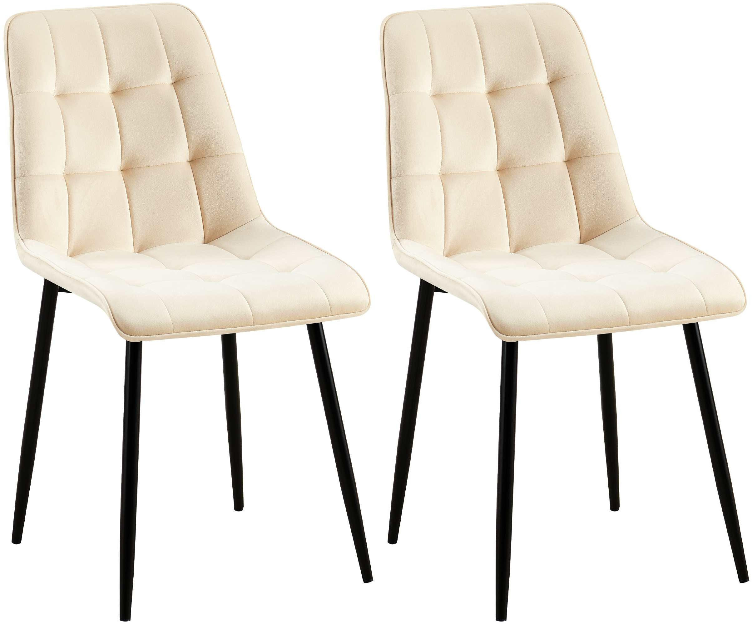 STUHL 2er Set Samt Creme - Creme/Schwarz, Textil/Metall (47/89/61cm) - CLP