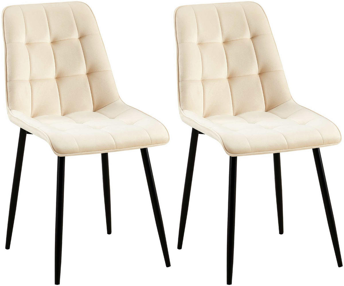 STUHL 2er Set Samt Creme - Creme/Schwarz, Textil/Metall (47/89/61cm) - CLP