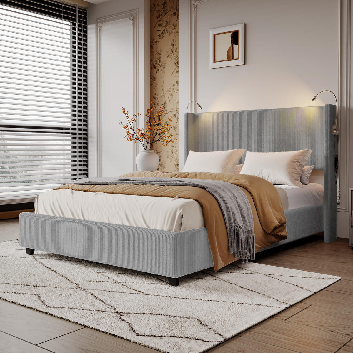 POLSTERBETT 140x200 cm Grau mit hydraulischem Stauraum, Doppelbett - Grau, Holz/Metall (140/200cm) - PARAFTA HOME