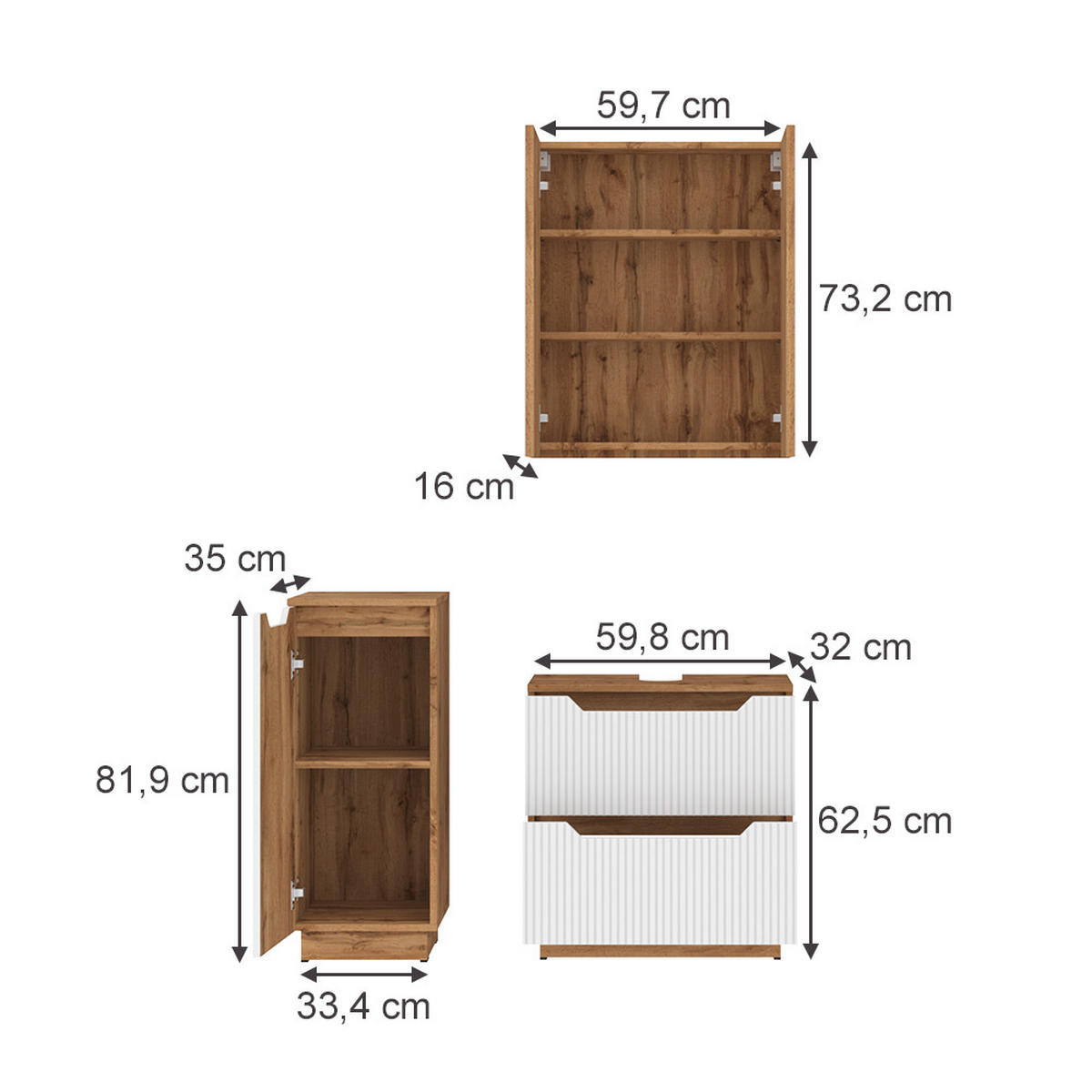 KOUPELNOVÝ NÁBYTEK Lotta Dub/bílý pruhovaný - bílá/barva dubu, kompozitní dřevo (58.9/62.5/32cm) - Vicco