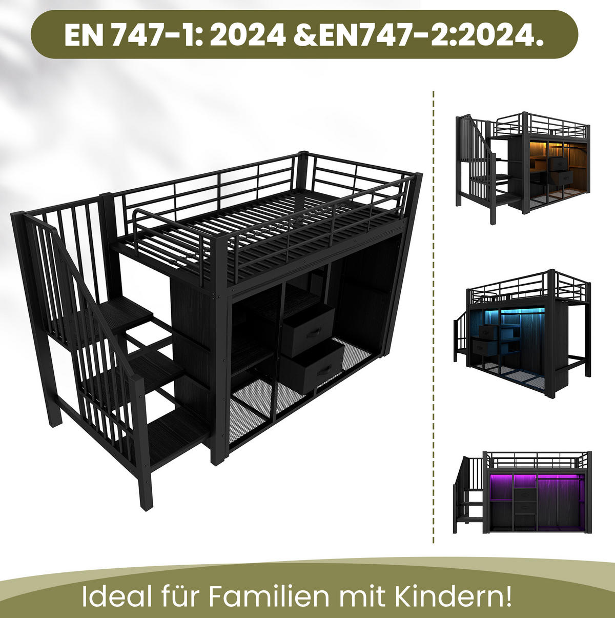 HOCHBETT 90/200 cm Schwarz aus Metall mit LED-Beleuchtung und Stauraum - Schwarz, Metall (90/200cm) - OKMYHOME