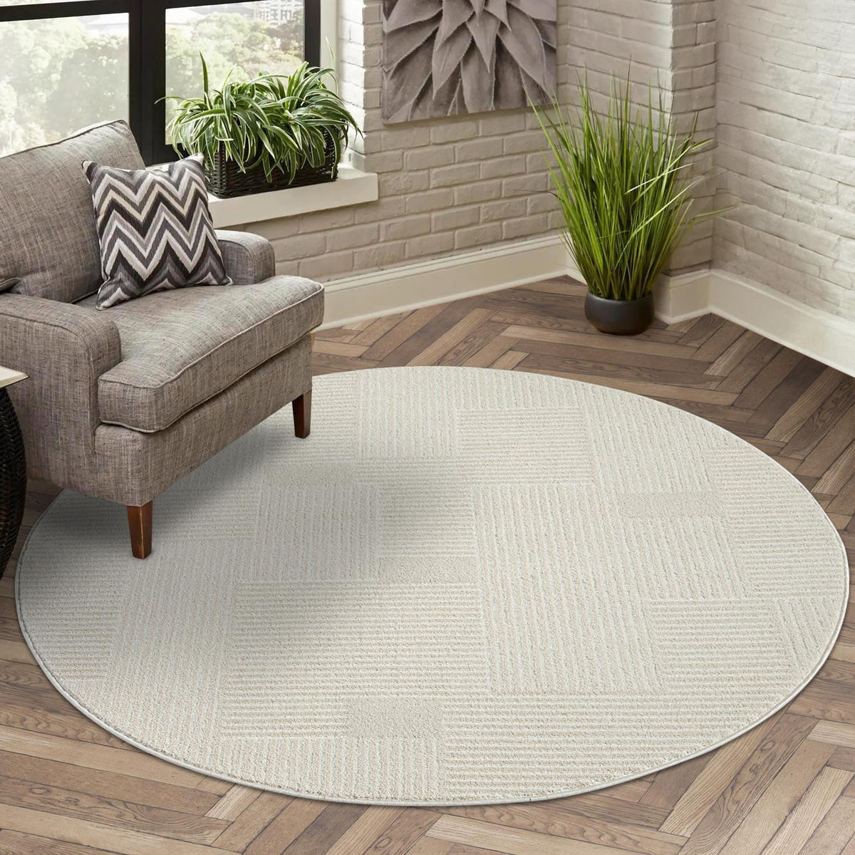 KURZFLOR-TEPPICH Flair 177 Beige 160x160 cm - Beige, Textil (160/160cm) - carpet city
