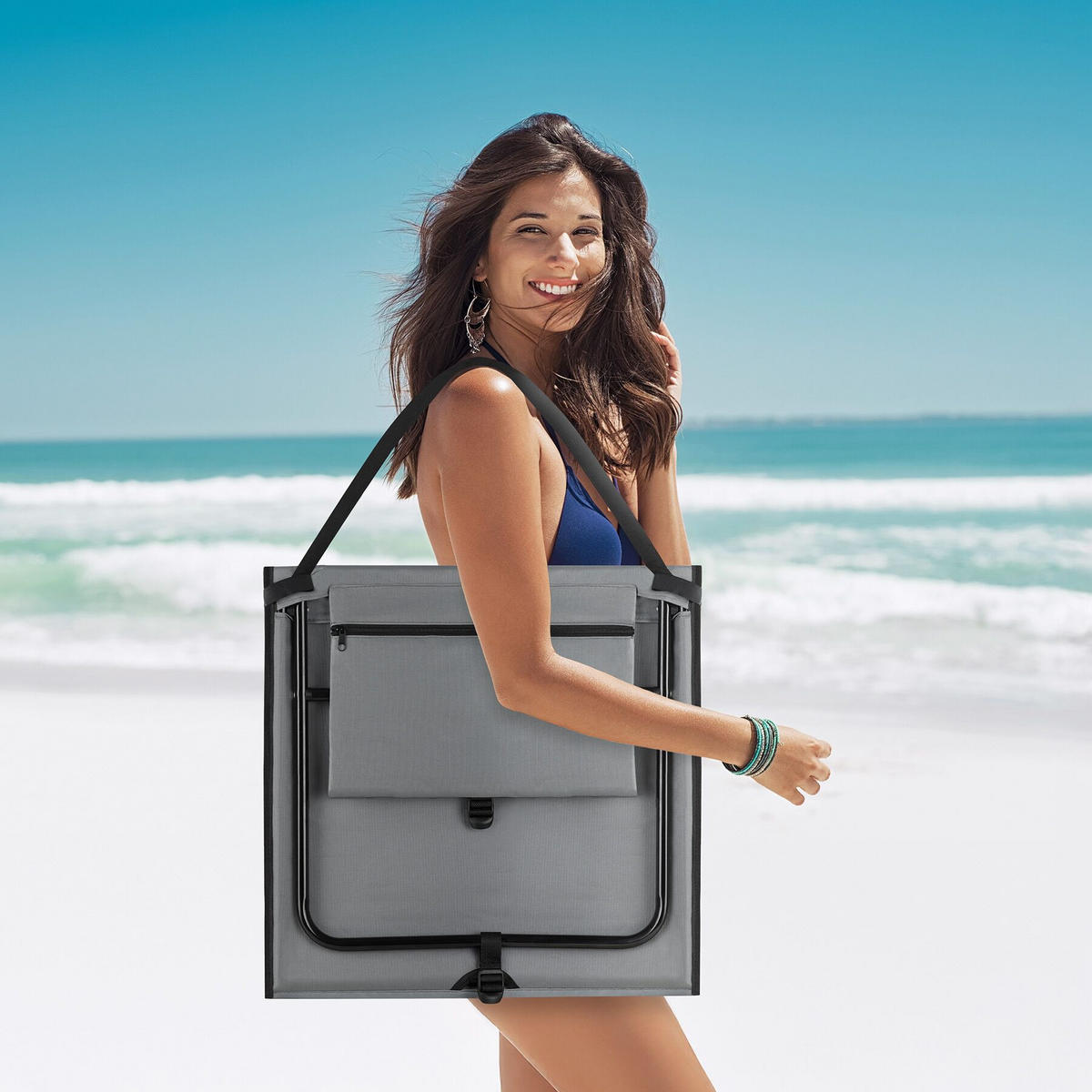 STRANDMATTE 2er Set Mina,inkl. Aufbewahrungstasche,grau/blau - Blau/Grau, Kunststoff (52.5/1.7/157cm) - tectake