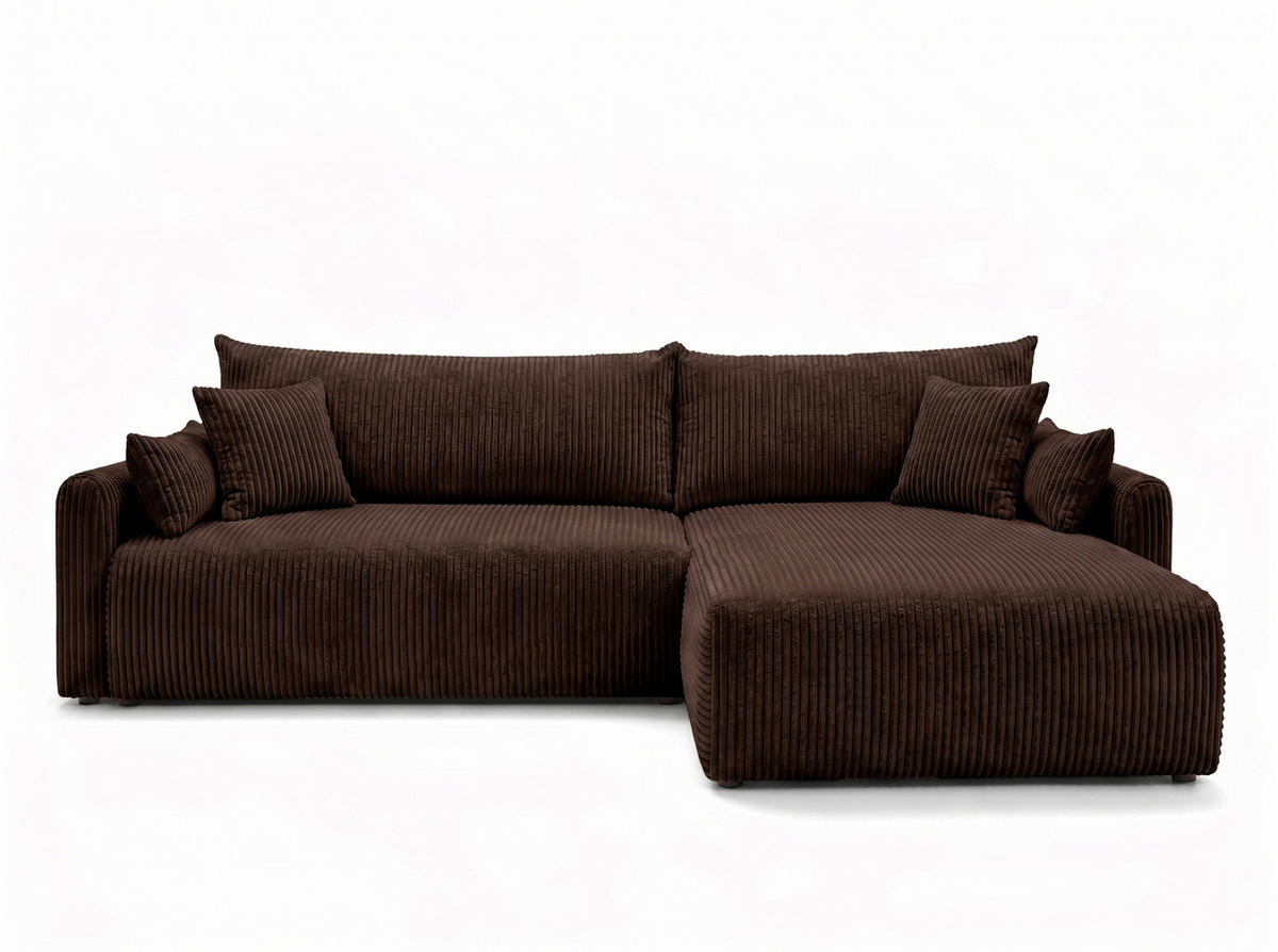ECKSOFA Mit Schlaffunktion, Cordstoff Poso, Braun, Rechts, JAPANDI - Braun, Holz (262/145cm) - Kaiser Möbel