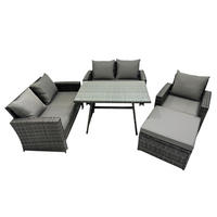 GARTENMÖBELSET mit ESSTISCH,HOCHLEHNER-SOFA Polyrattan Dunkelgrauer Mix 6-Sitzer - Dunkelgrau/Grau, Glas/Kunststoff - Fimous