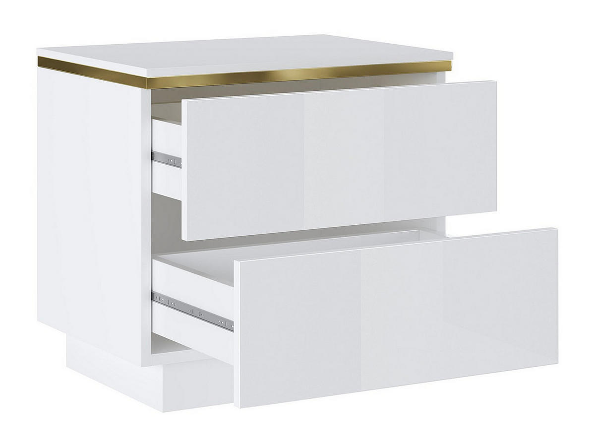 NACHTTISCH mit 2 Schubladen - Weiß glänzend & Goldfarben - VUKIA - Weiß, Holz (36.8/50/50cm) - Pascal Morabito