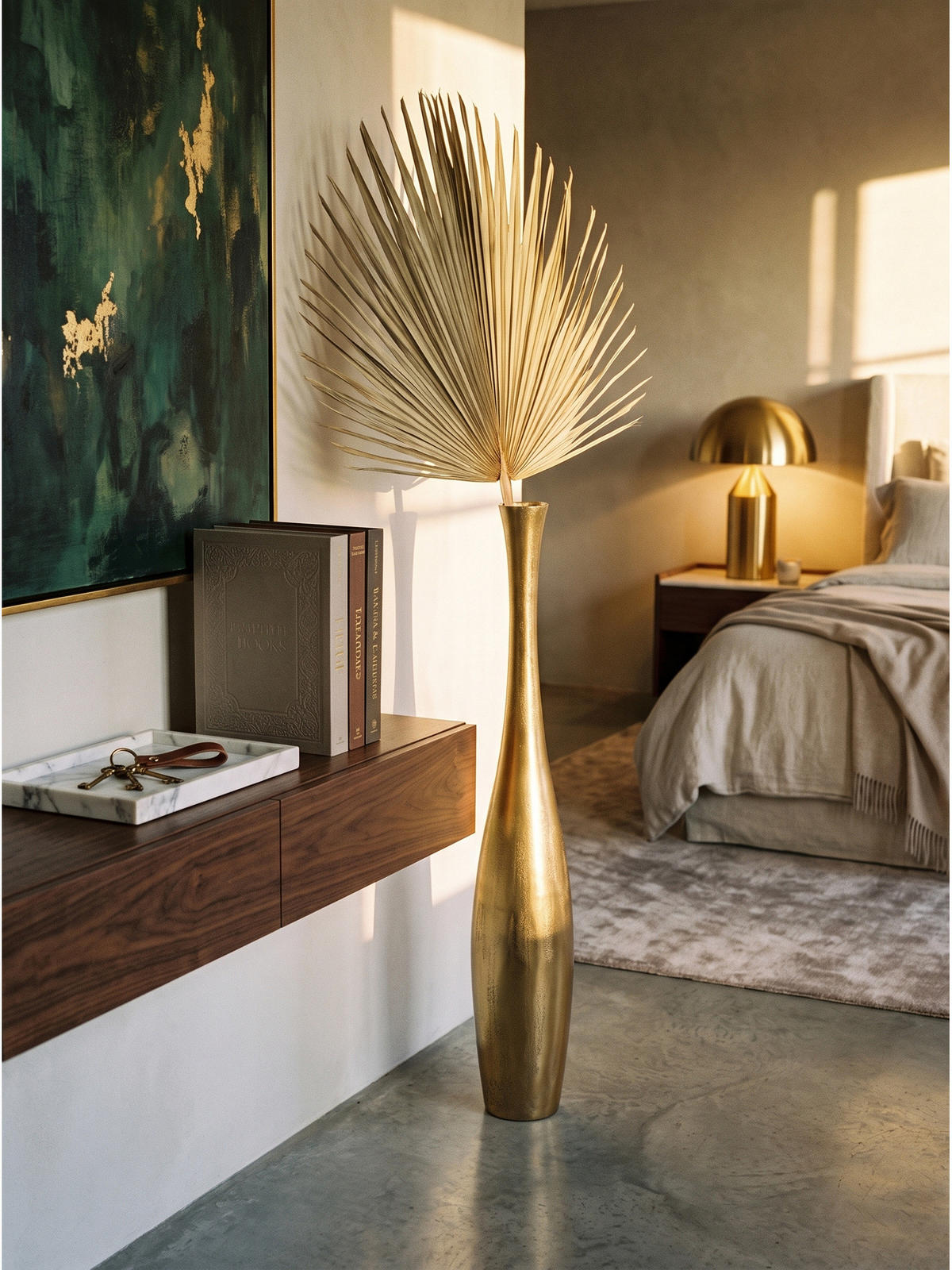 BODENVASE EBRO, Aluminium, handgefertigt, Gold, Ø 14 x 100 cm - Goldfarben, Metall (100cm) - KADIMA DESIGN