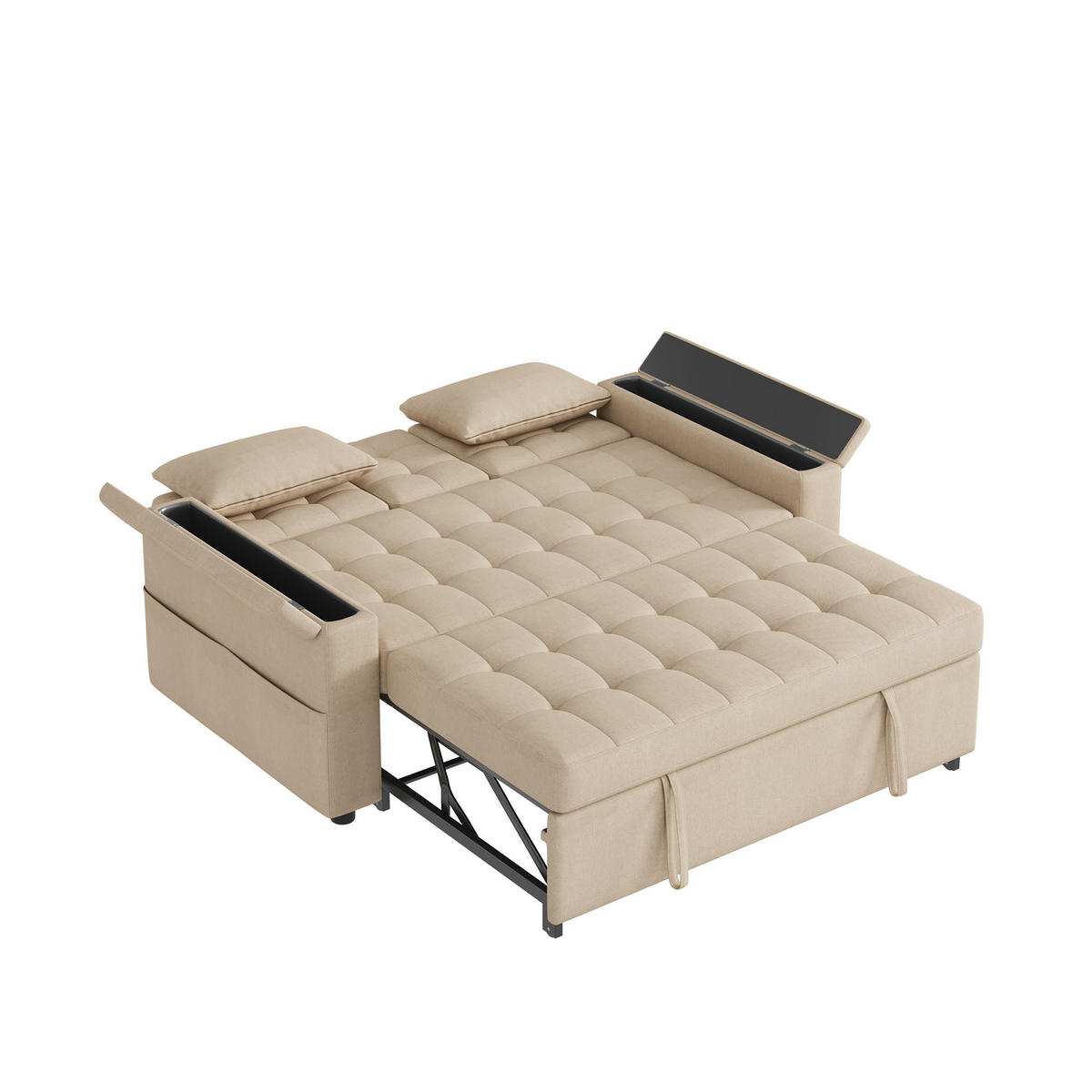 SCHLAFSOFA 159/74/92 cm Beige mit Stauraum, Verstellbarer Rückenlehne, Armlehnen-Staufächern und Kissen - Beige, Textil (159/92/142.5cm) - Oxeza