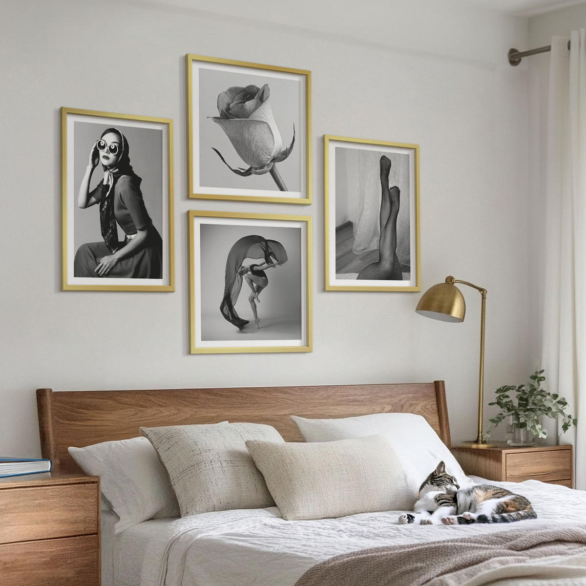 BILDER SET 4er Set - 50x50 cm & 40x60 cm Goldrahmen - Stilvolle Porträts eleganter Frauen - Goldfarben, Kunststoff (50/50cm) - TULUP
