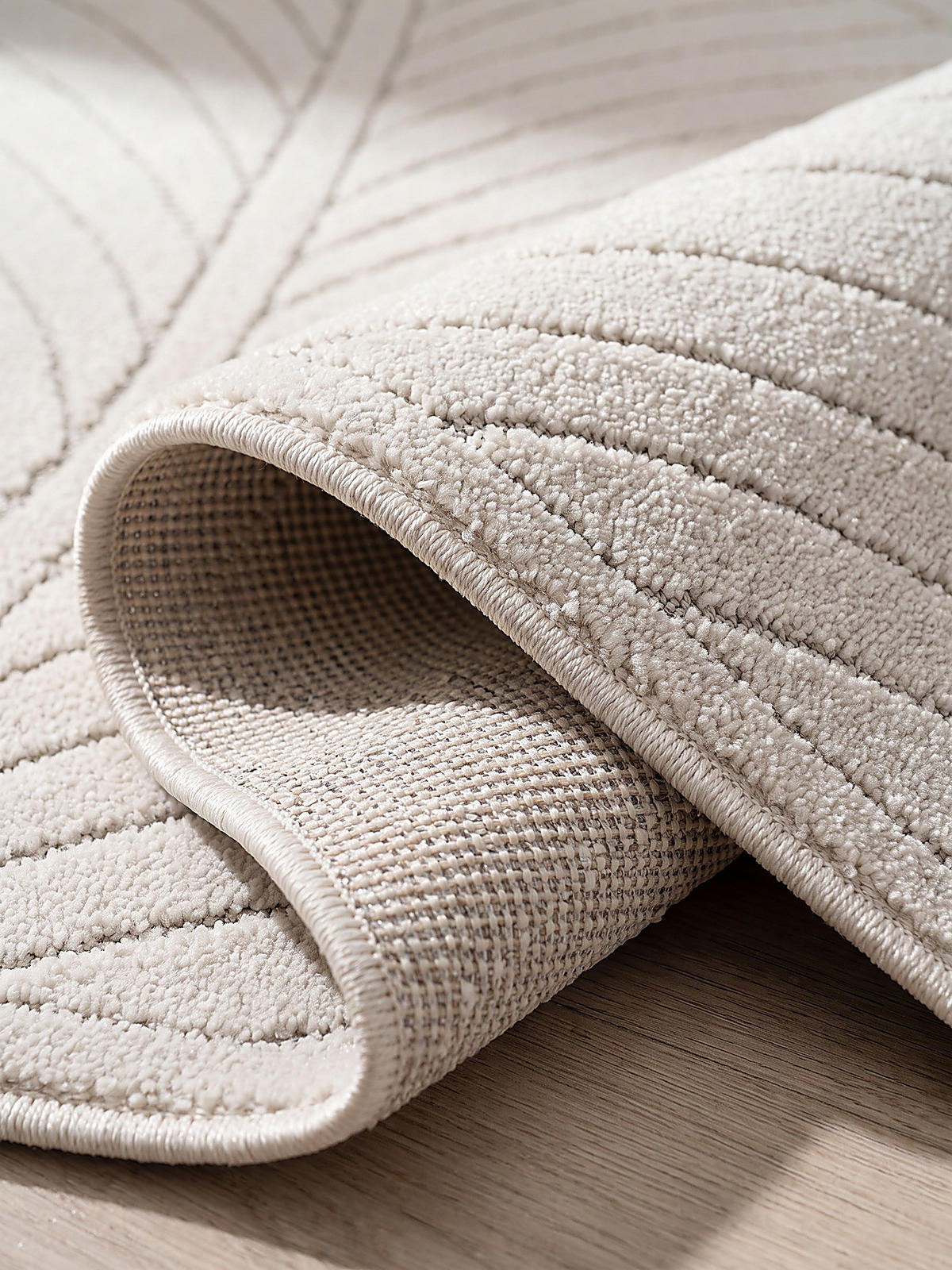 TEPPICH Outdoor, Fußbodenheizung-geeignet, mit Blattmotiv, ENGADIN in Creme, 240 x 340 cm - Creme, Textil (240/340cm) - KADIMA DESIGN