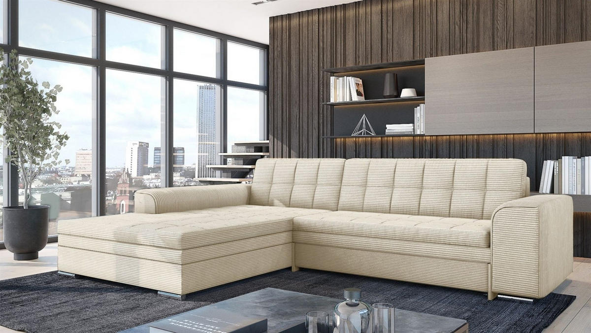 ECKSOFA Lusaka Mit Schlaffunktion - Creme, Holzwerkstoff/Textil (292/198cm) - Fun Möbel