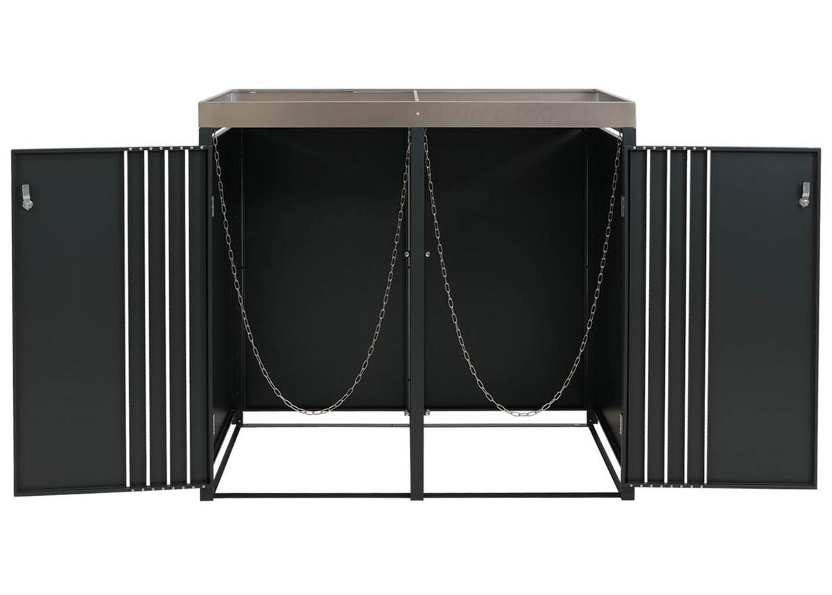 MÜLLTONNENBOX 2er mit Pflanzkasten HxBxT 125x132x84cm Anthrazit - Anthrazit, Metall (132/125/84cm) - PROREGAL