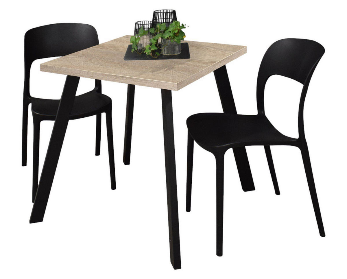 BISTROTISCH Eirene 70x70x75 schwarz matt/eiche sägerau - Graubraun, Metall (70/70/75cm) - 58aufmkessel