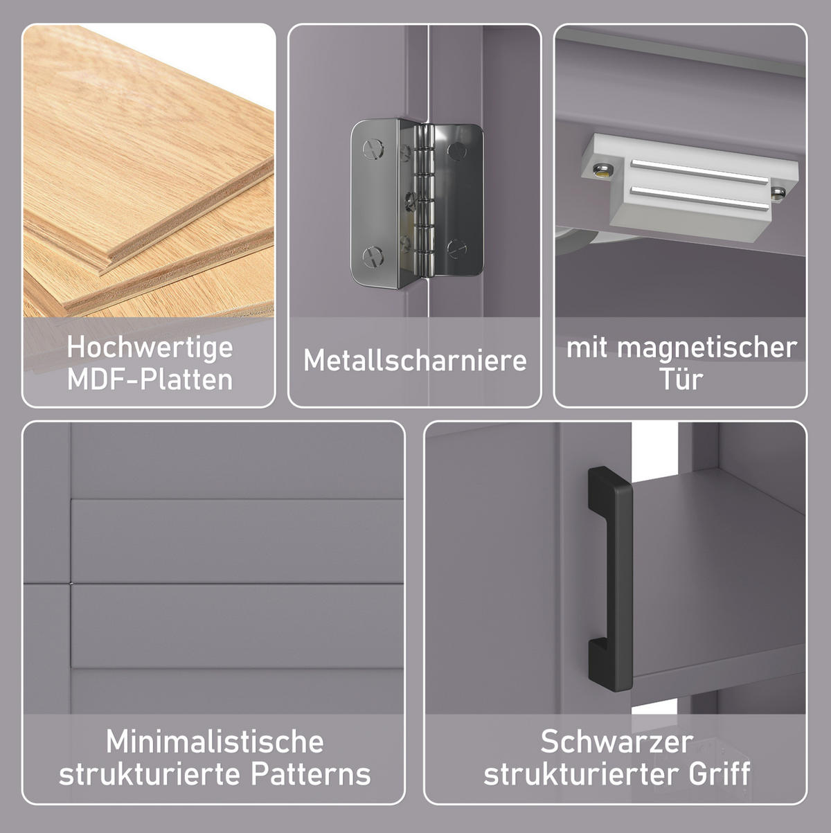 WASCHTISCHKOMBI mit Keramikbecken 60x46x84.8cm in Grau, 2 Türen & umklappbarer Schublade - Grau, Holzwerkstoff (60/84.8/46cm) - Modfu