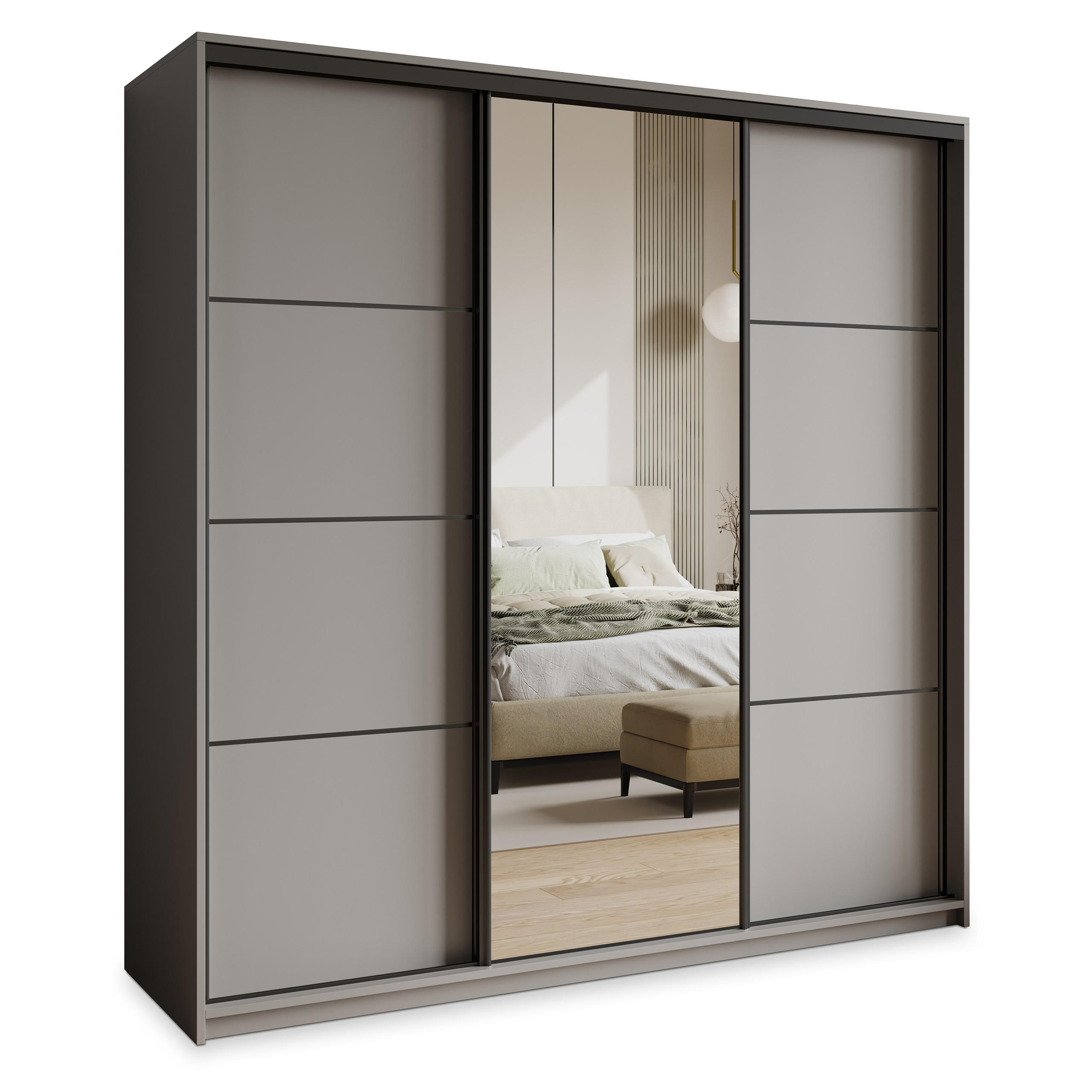Masseno Schwebetürenschrank Graphit, Schwarz 180x205x60 cm